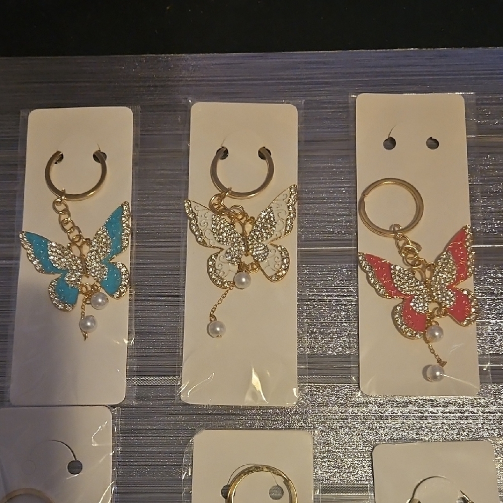 Gold Butterfly Keychain with Colored Enamel and Pearl Charm WINNERS Choice